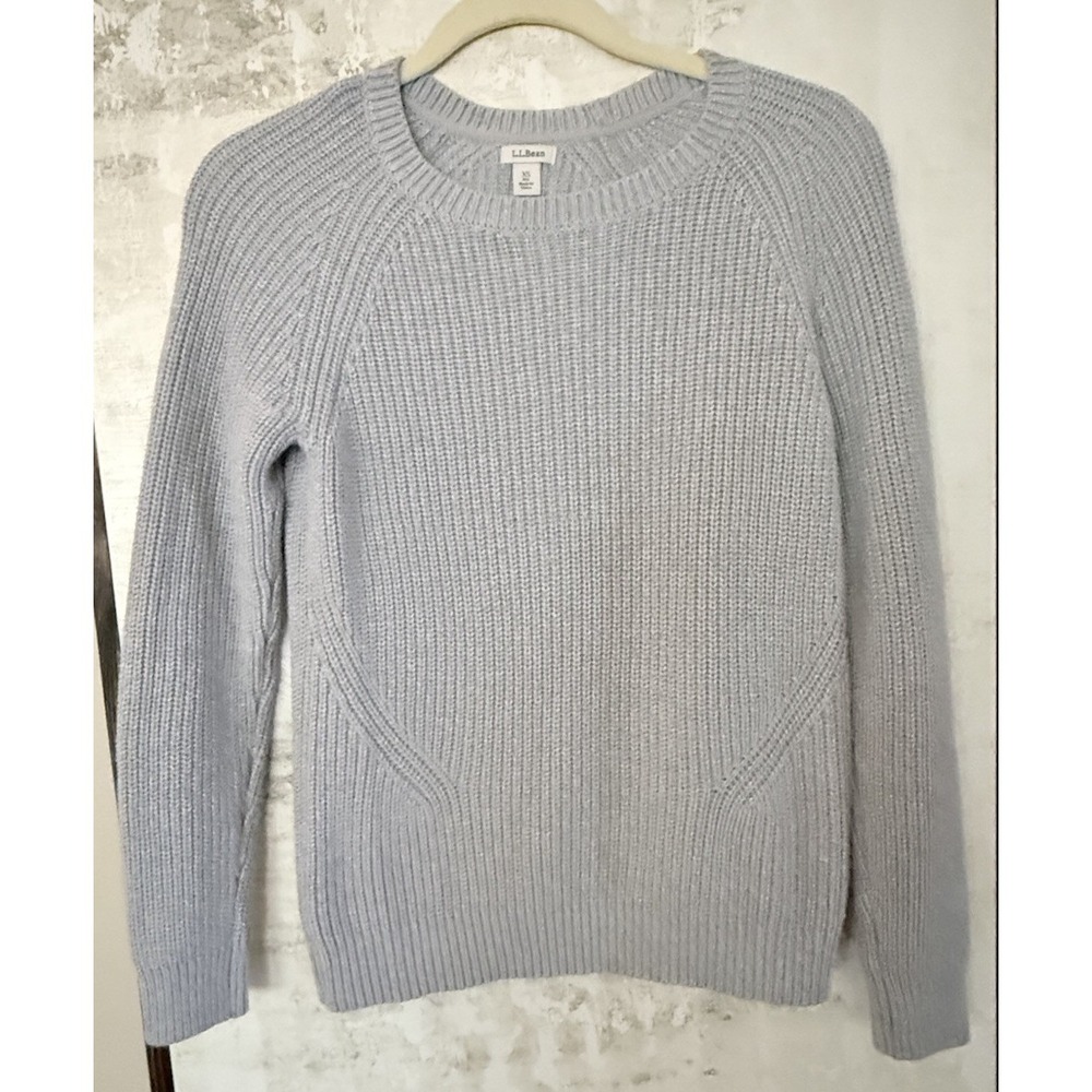 LL Bean Womens XS Gray 100% Cotton  Shaker Knit Crewneck Sweater